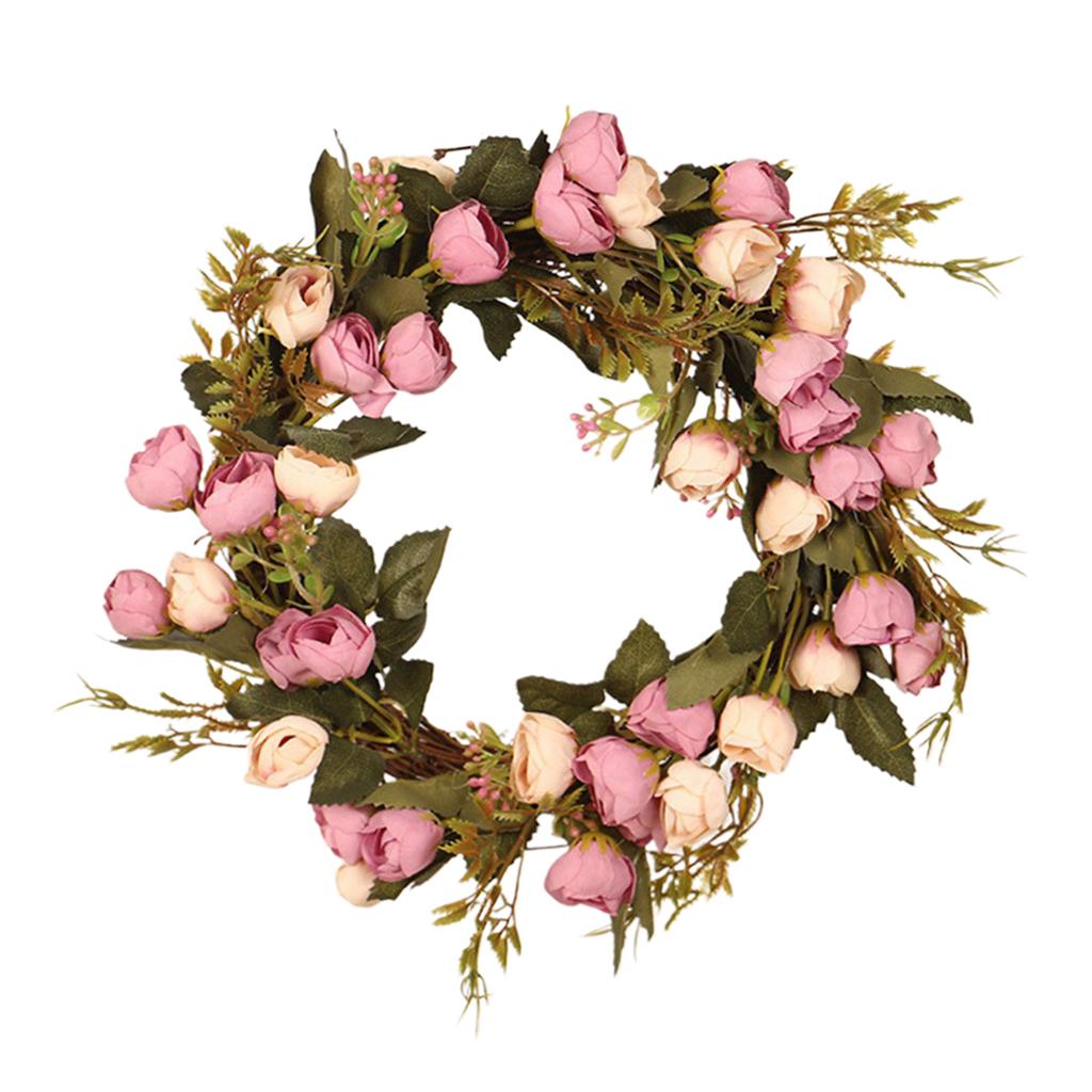 12" Artificial Wreath Rose Flower Door Wreath for Wedding Wall Home Decor
