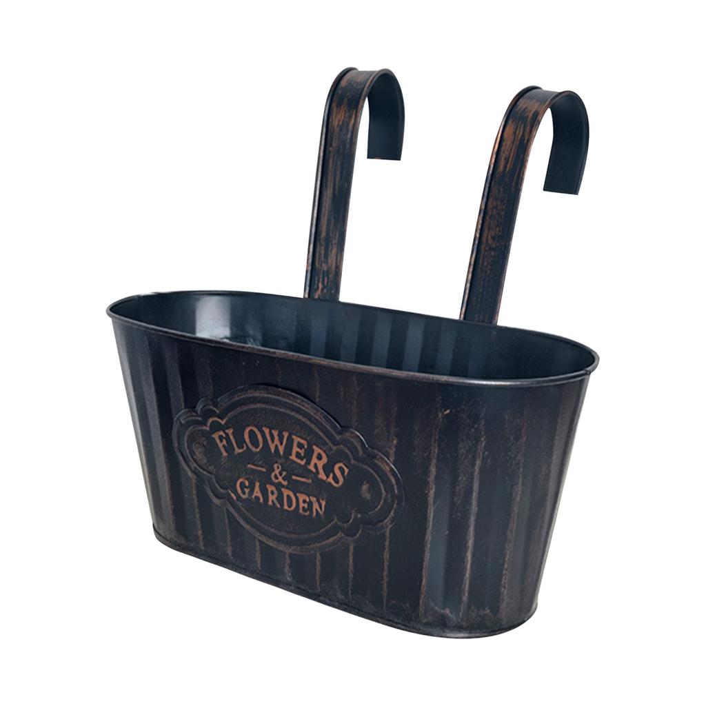 Outdoor Plants Planter Black Metal Iron Hanging Flower Pots Decks Railings Fence Buckets Modern Boho  Wall Mount Window Box Plant Holder Hooks Porch