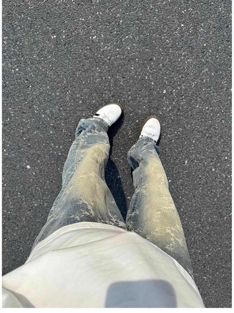 Pánské 2024 Podzimní Slim Straight Leg Prané Žakárové Džíny