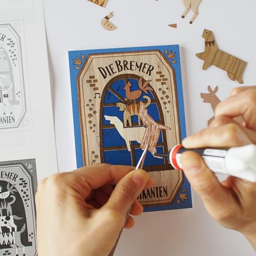 KINOWA "The Bremen Town Musicians" Woodcut Original Handmade Kit Fairy Tale Grimm's Fairy Tale Made In Japan