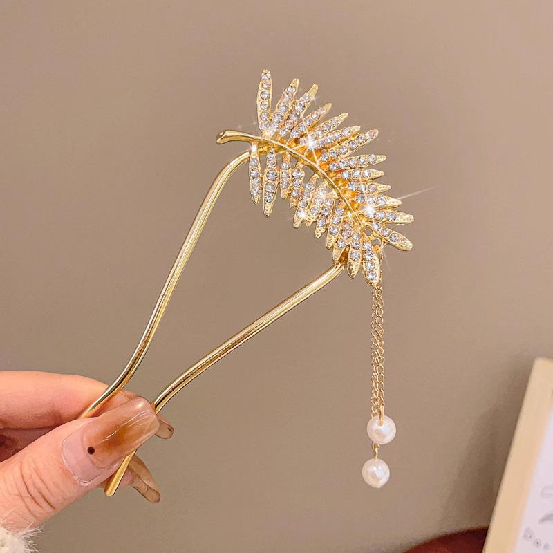 U-Shaped Fixed Hairpin with High-End Alloy Comb for Women's Updos - Ancient Style Four-Tooth Insert