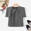 ZANZEA Kvinner Casual Rund Hals Sommer Kort Ermet Slim Bluse