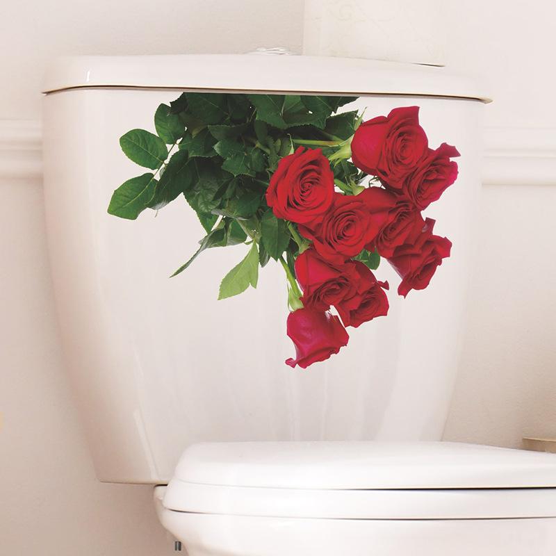 Romantische Rose Toilettenaufkleber Badezimmer Verschönerung und Dekoration Wandaufkleber