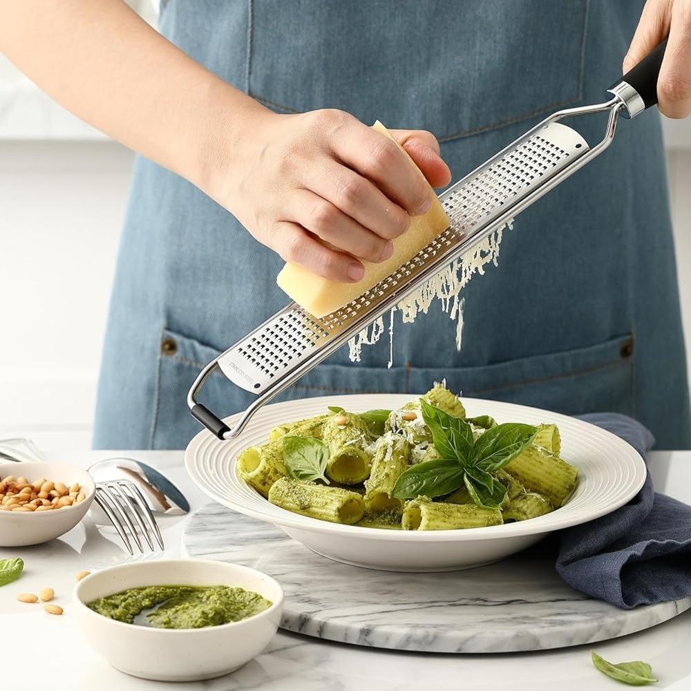 Stainless Steel Lemon Zester Grater with Handle - Garlic, Cheese, Parmesan, Nutmeg, Lime, Ginger Grater - Heavy Duty Kitchen Tool