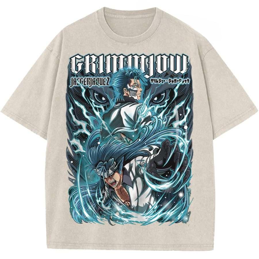 

Grimmjow Jaegerjaques BLEACH Tshirt Manga Graphic T Shirt Vintage Washed Cotton Tshirt Short Sleeve Tees Men Women Clothing S