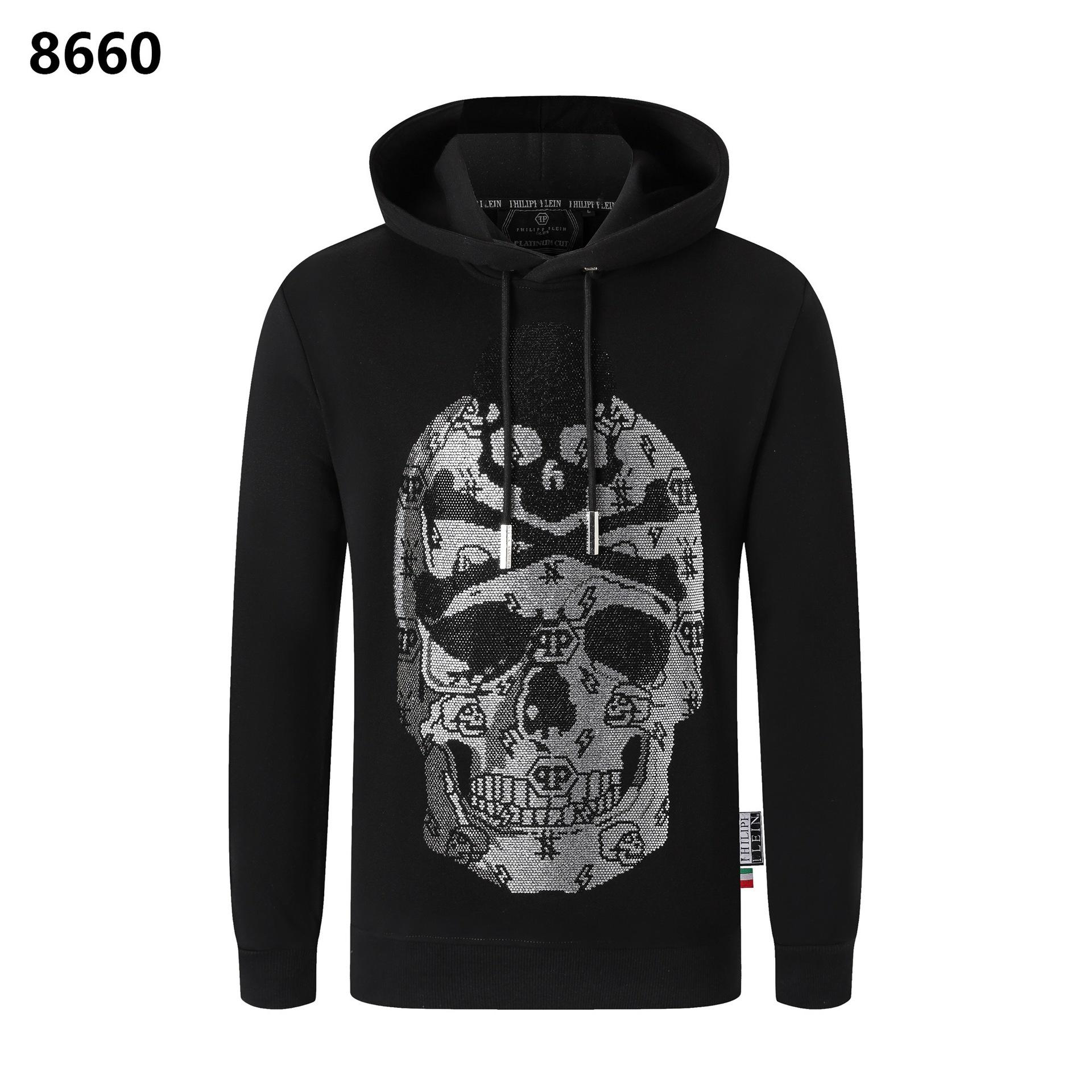 Philip Plein Men s Rhinestone Skull Hoodie - Autumn/Winter Street Style XL чёрный