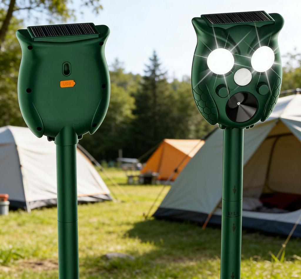 Solar Ultrasonic Animal Repeller with Infrared, Strobe Light & Waterproof Design for Rodents, Cats, and Dogs