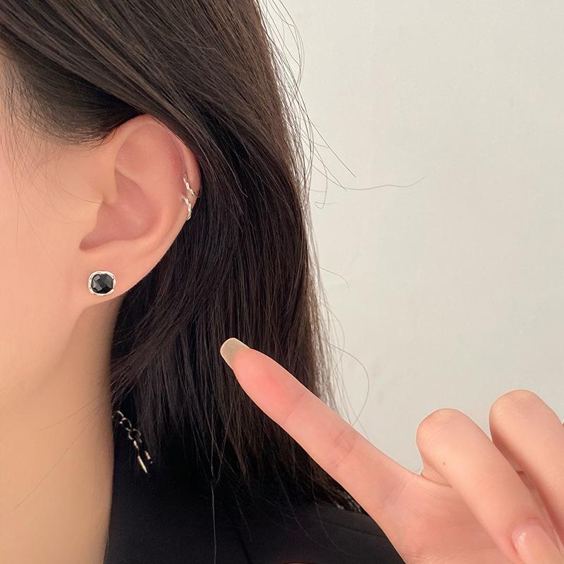 Retro Lotus Pod Black Agate Earrings for Women's Ethnic Style High-end and Versatile Black Earrings