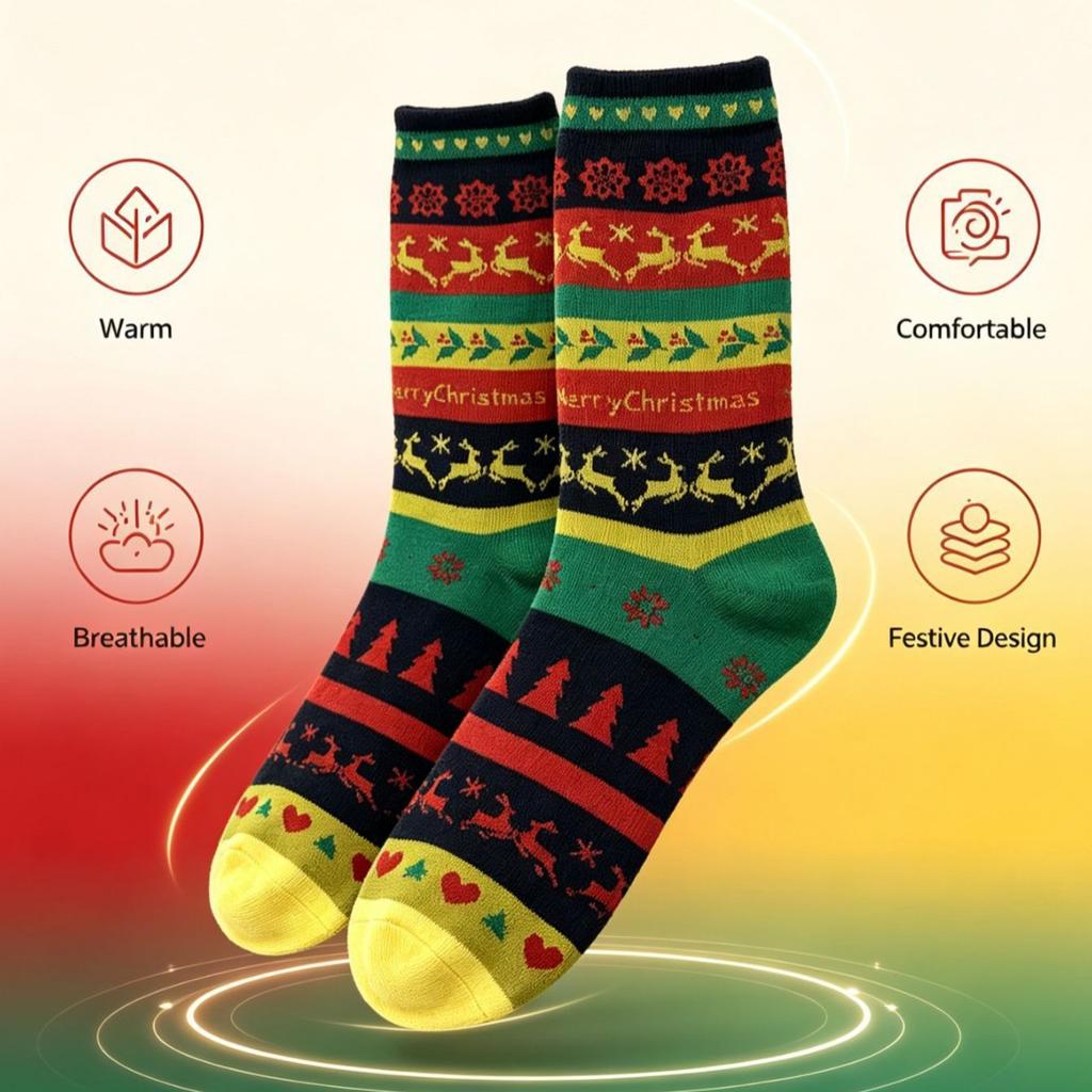 Christmas Socks Ethnic Style Cartoon Elk Red Gift Socks Men and Women Same Style