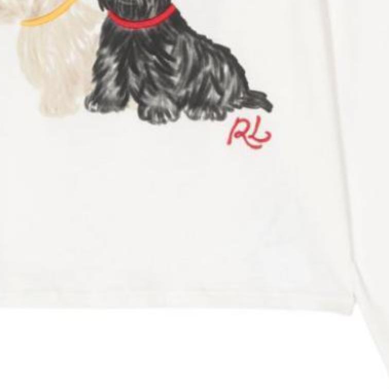 Polo Ralph Lauren T-skjorte FW24 Hundetrykk Bokstavlogo Broderi Rund Hals Langermet Barn Topper Hvit 312951031-001