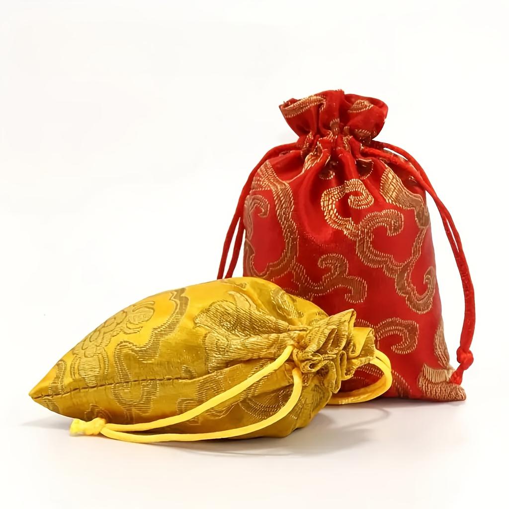 12pcs Traditional Chinese Jewelry Pouches with Drawstring-Multi-Layer Portable Brocade Bags for Beads&Bracelets,Decorative Pouch