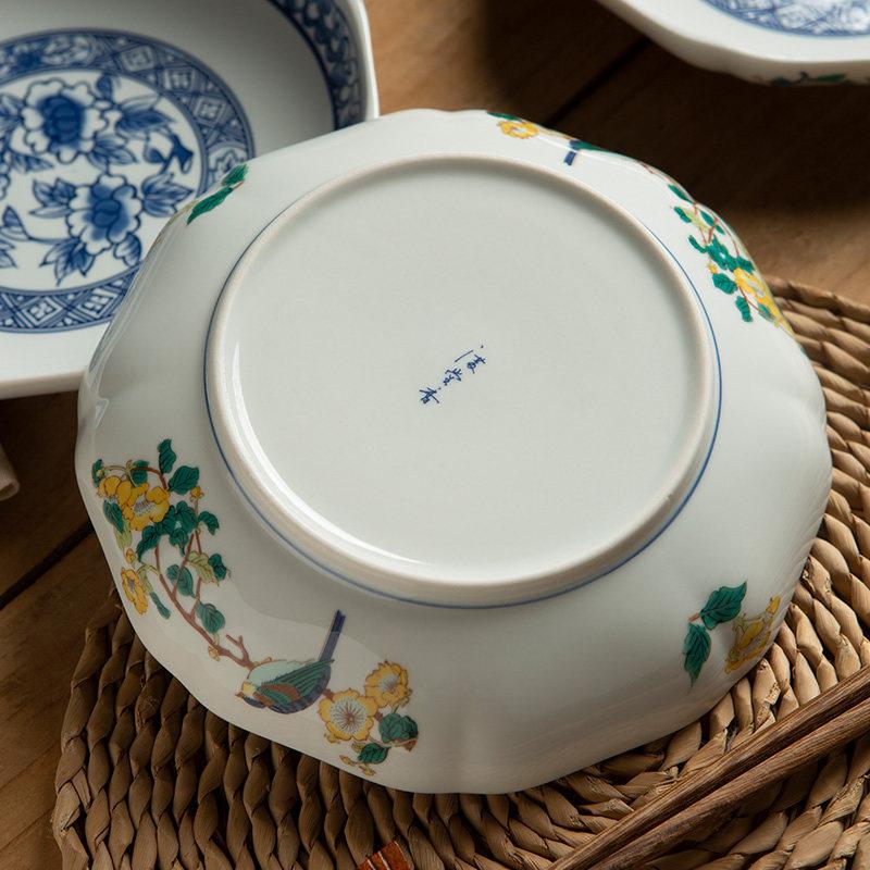 BEPAN 1PC Chinese Retro Blue and White Ceramic Plates Hand-Painted Bowl Set Deep Dishes Tableware for Home Kitchen and Commercial Use