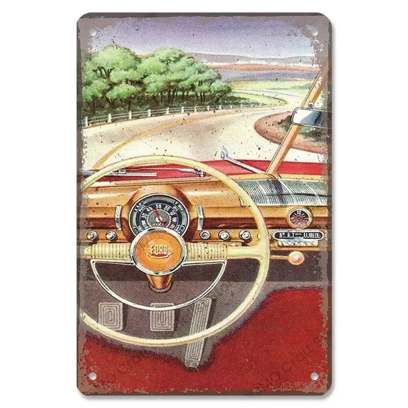 Vintage Dad's Car Bus Poster Retro Metal Plaque Signs Grand Prix Automobile Metal Tin Plate Garage Bar Pub Club Home Wall Decor