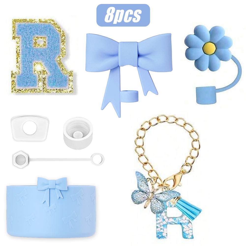 8PCS Cup Accessories Set for Stanley Cup 30oz 40oz, A-Z Initials Decorations, Including Silicone Straw Cover Cap