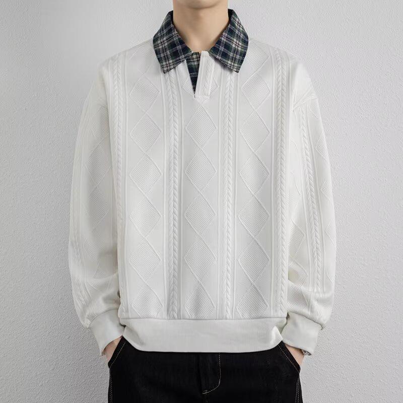 

Men s Retro Color Block Plaid Long Sleeve Polo Collar Hoodie L