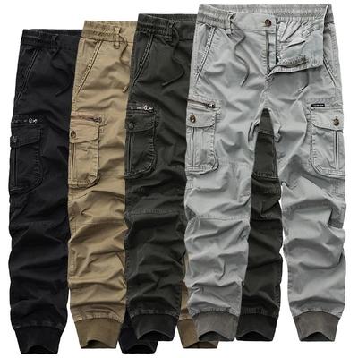 Męskie spodnie na co dzień Joggery w jednolitym kolorze Męskie bawełniane elastyczne spodnie w stylu wojskowym Army Cargo Pants