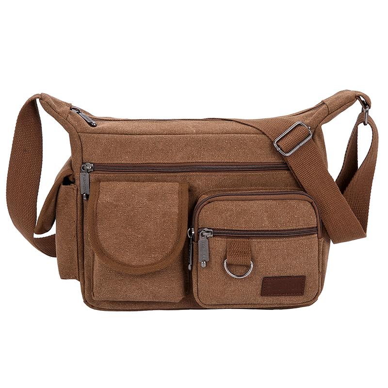 Vintage Canvas Messenger Bag for Men Multi-Pocket Crossbody Shoulder Bag for Hiking and Outdoor Use