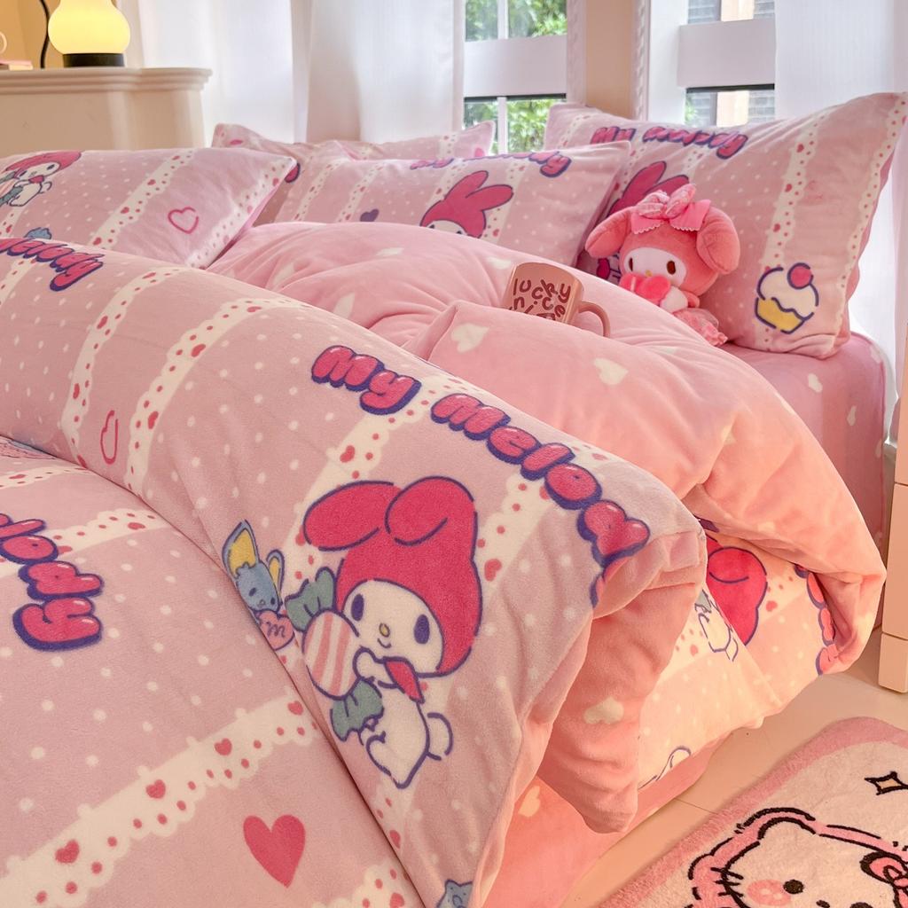 Children'S Thickened Milk Fleece Bed Four-Piece Warm Coral Fleece Fleece Quilt Cover Student Bedding