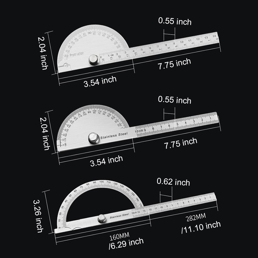 180° Protractor Woodworking Worker Stainless Steel Adjustable Rotary Measuring Tools Measurement Gauge Measure Tool Device