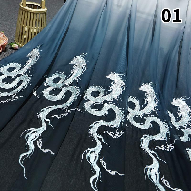 50*150cm Chinese Style Dragon Embroidery Fabric 30D Ink Gradient Designer Fabric DIY Sewing Hanfu Dress Cheongsam Cloth Costume