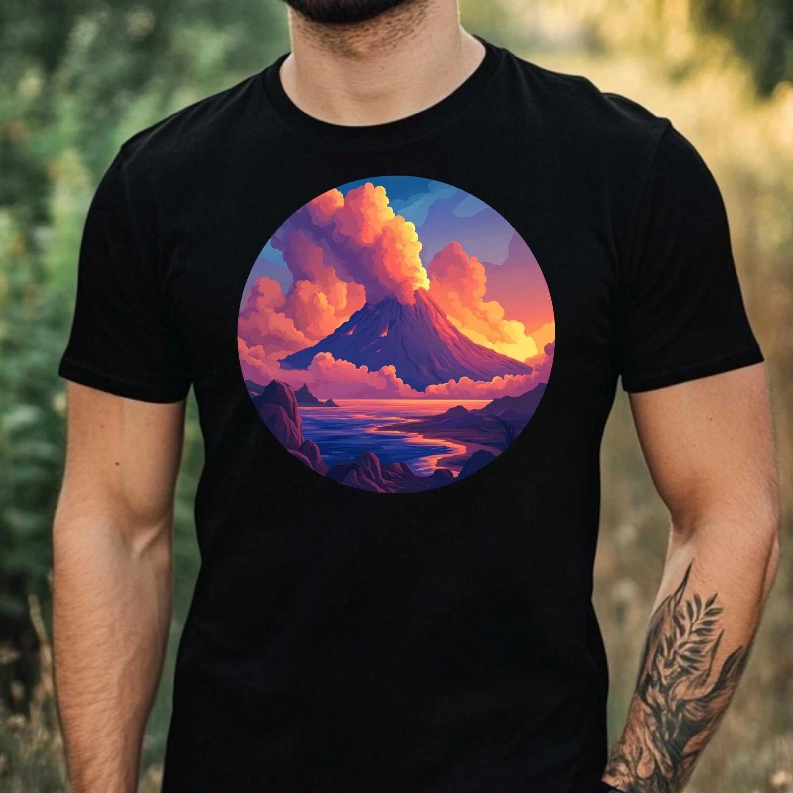 T-Shirt Herren Vulkan Landschaft Motiv Baumwolle Größe XS bis 5XL XXXXL