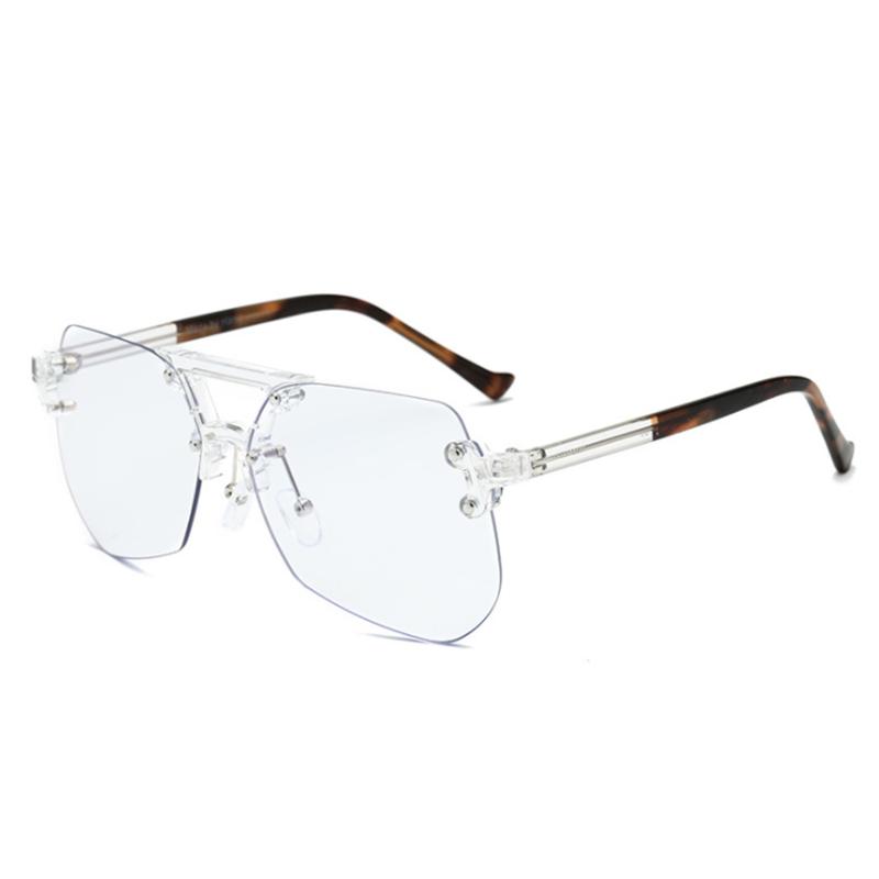 Rimless 1.61 Blue Light Blocking Polygon Prescription Eyeglasses Women Men Big Lens Myopia Spectacle Diopter 0 -0.5 -1.0 To -5.0