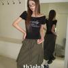 The Pink Women Off Shoulder Slim FiT GliTTer LeTTering T shirT