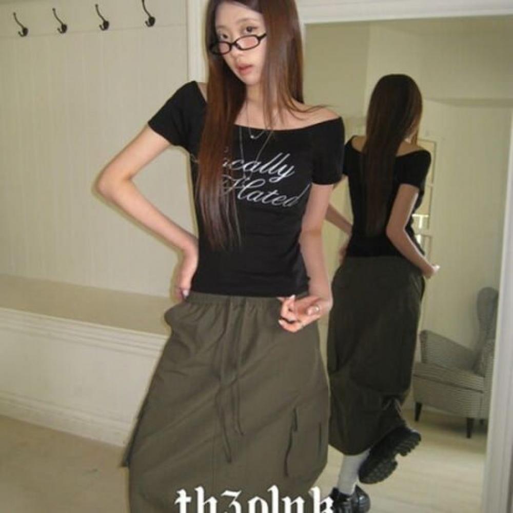 The Pink Women Off Shoulder Slim FiT GliTTer LeTTering T shirT