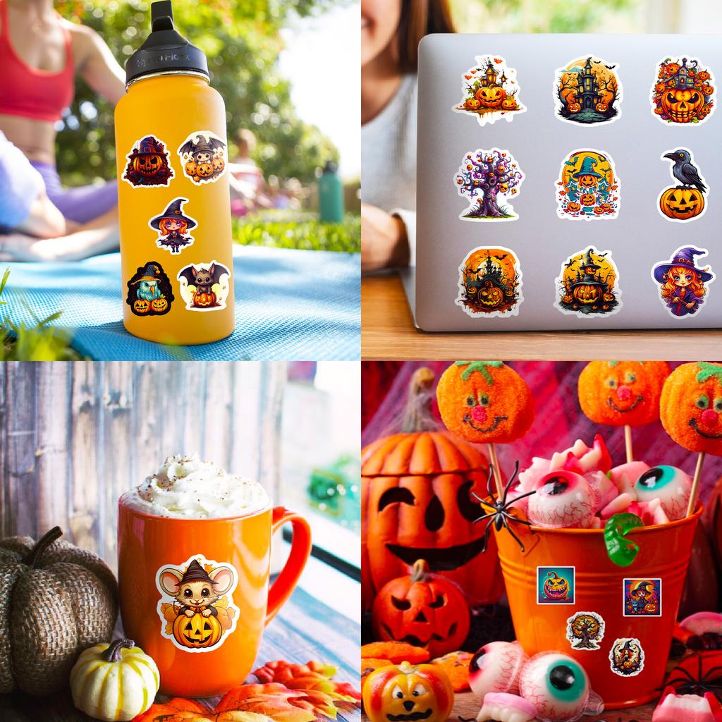 50 Halloween Pumpkin Graffiti Stickers Horror Skeleton Personality Trend DIY Decorative Waterproof Stickers
