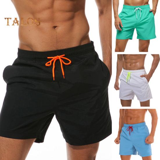 Men Beach Shorts Drawstring Waist Adjustable Fit Casual Shorts with Pockets Solid Color Versatile Shorts Daily Wear