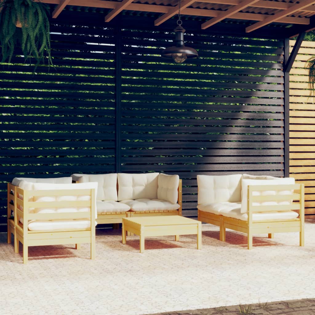 Vidaxl 7-Cz. Set da Giardino, Cuscini Crema, Pino