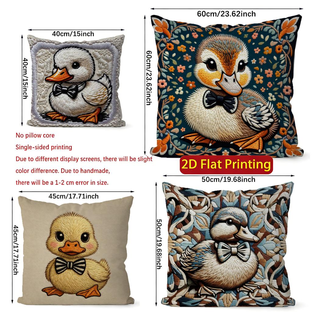 2D Cute Duck Bow-Tie Pattern Throw Pillow Covers Pattern Cushion Cover Suitable For Sofa Bedroom Car Pillow Cover