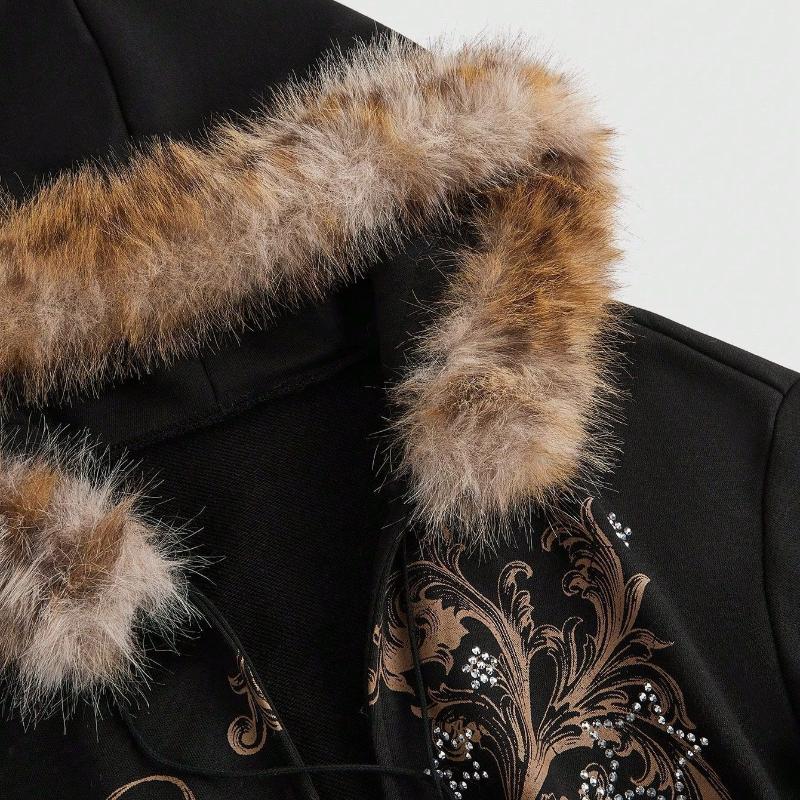 European and American retro patchwork cardigan, autumn and winter casual waist cinching, slimming short hoodie