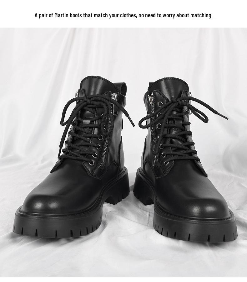 2024 Men's Mid-Cut Height-Enhancing Martin Boots with Soft Side Zipper - British Workwear Style High-Tops