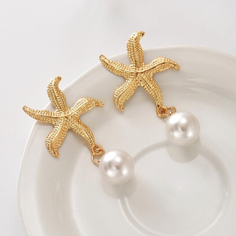 Starfish Pearl Drop Earrings for Women Exquisite Vintage Gold Color Dangle Earrings Ear Studs Simple Versatile Jewelry Gift 2025