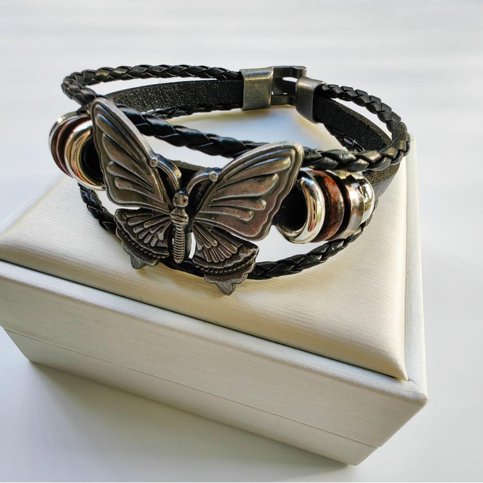 Retro Ethnic Butterfly Multi-Strand Leather Bracelet - Trendy, Simple European and American Jewelry Handmade