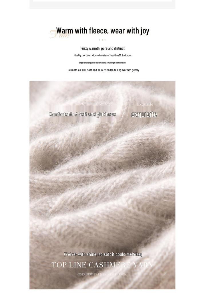 Women's Retro Cable Knit Cashmere Sweater - Autumn/Winter Slim Fit Round Neck Top