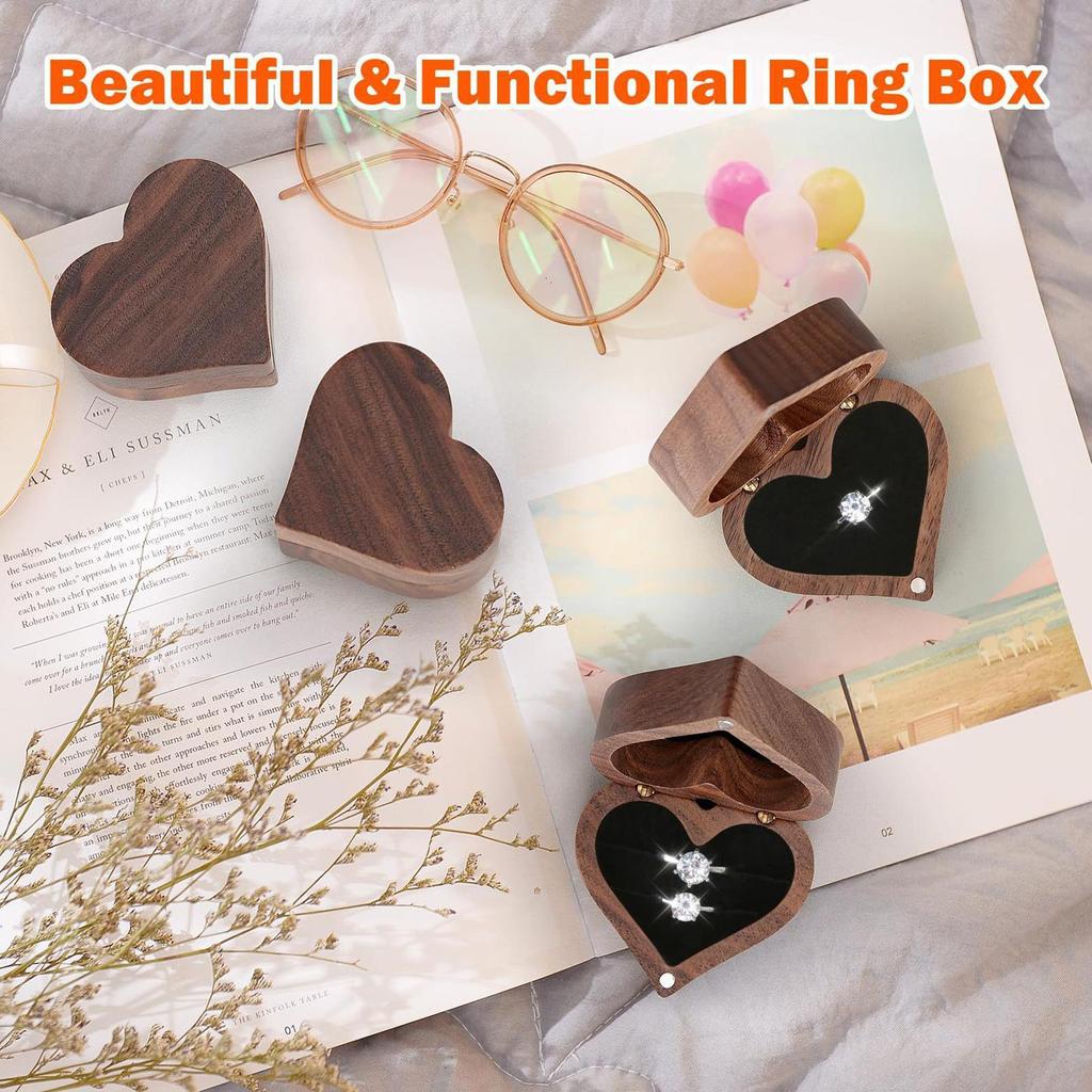 Proposal Box 1Pcs Love Heart Shaped Walnut Wood Ring Box Jewelry Case for Wedding Ceremony Jewelry Box Storage Proposal Wedding