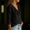Women's Color Long Sleeve V-Neck Ruffled Blouse with Loose Fit for Casual Daily Wear