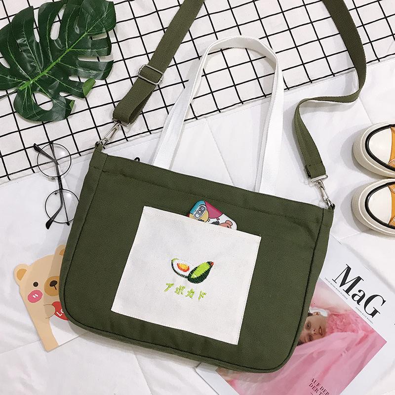 Avocado messenger bag trendy bag new canvas bag simple literary shoulder bag