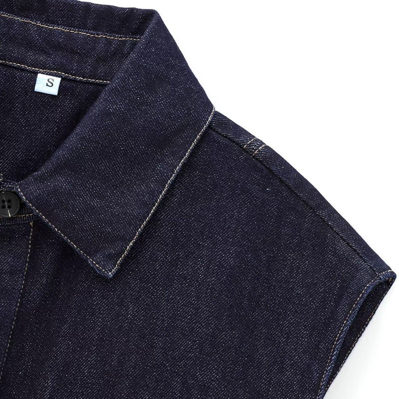 Kaslead New Arrival Women's Clothing Fashion Style Fashion String Decoration Lapel Sleeveless Denim Shirt 8246266