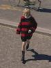 Red and Black Striped Seahorse Wool Men's Knitted Sweater - Winter Mink-Like Couple's Jacket