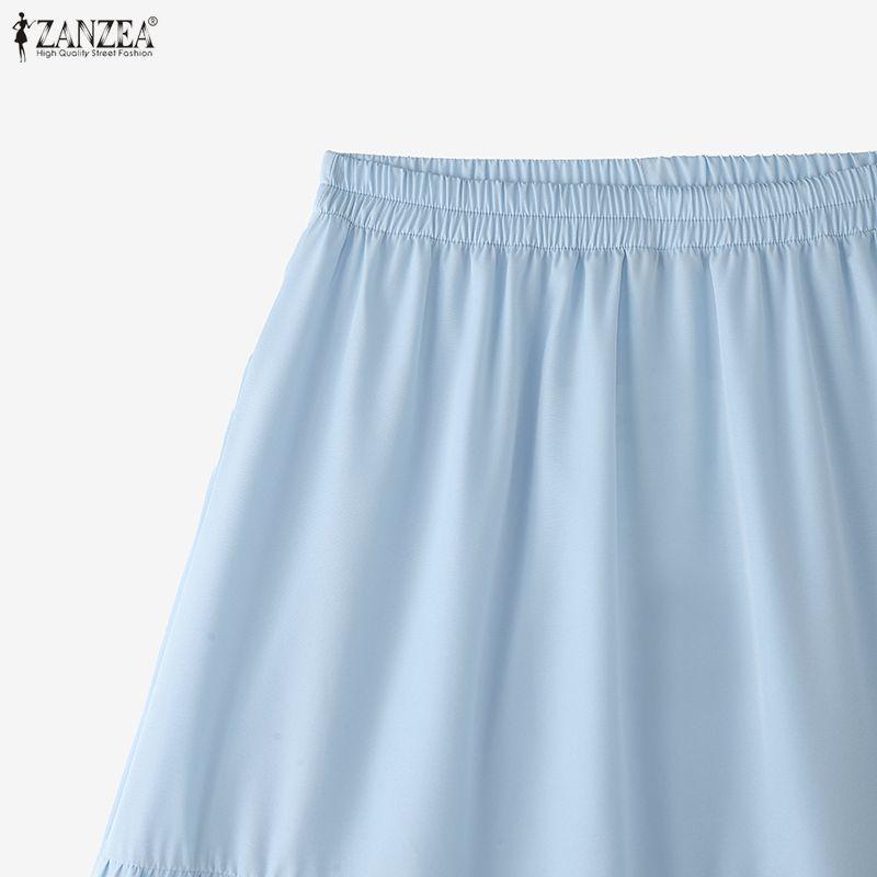 ZANZEA Women Casual Lace Splice Elastic Waist Loose Long Skirts