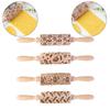 Easter Pattern Rolling Pin Rabbits Carrot Engraved Solid Wood Embossed Cookie Rolling Pin Pastry Dough Flour Roller