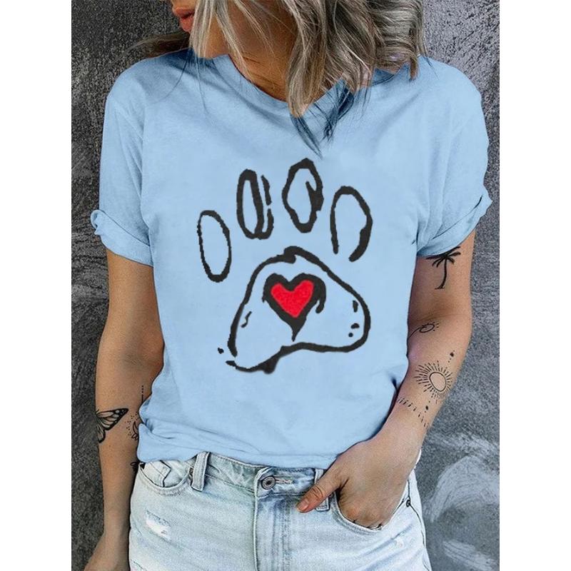 Fashion Women's Crew Neck Short Sleeve 3D Casual Color Printing Casual Short Sleeve Crew Neck T-Shirt