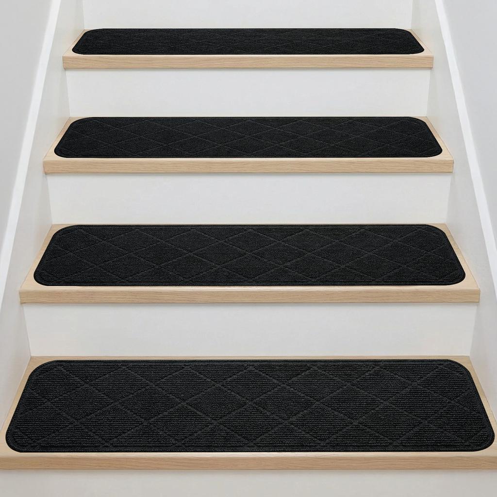 4Pc Edging Stair Treads Polyester TPE Backing Non-Slip Carpet Mats 20x76CM Indoor Stair Runner for Wooden Step Edging Stair Rugs