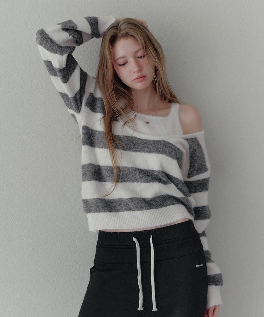 TWEE Liz Halter Layered Striped Long Sleeve Knit