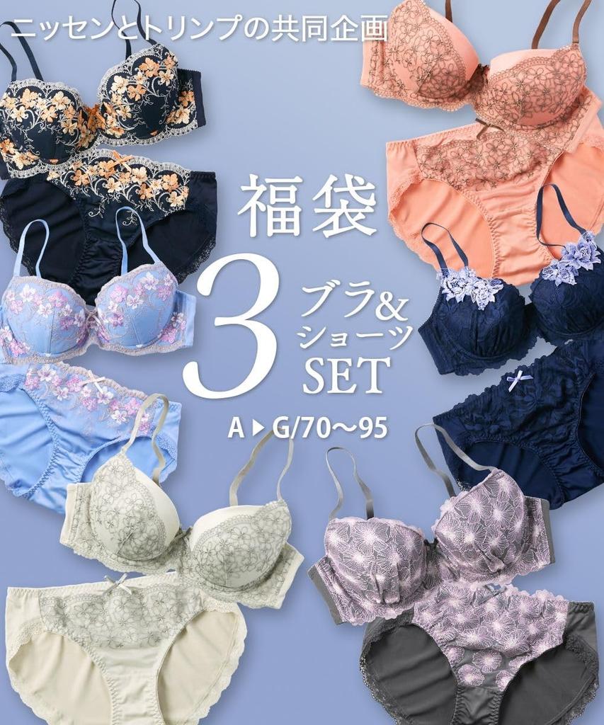 Innerwear Random Lucky Bra and Shorts Set Set [Nissen] Women's Set, Bag, 3-Piece (Triumph) 3-Piece (Random) F95/4L