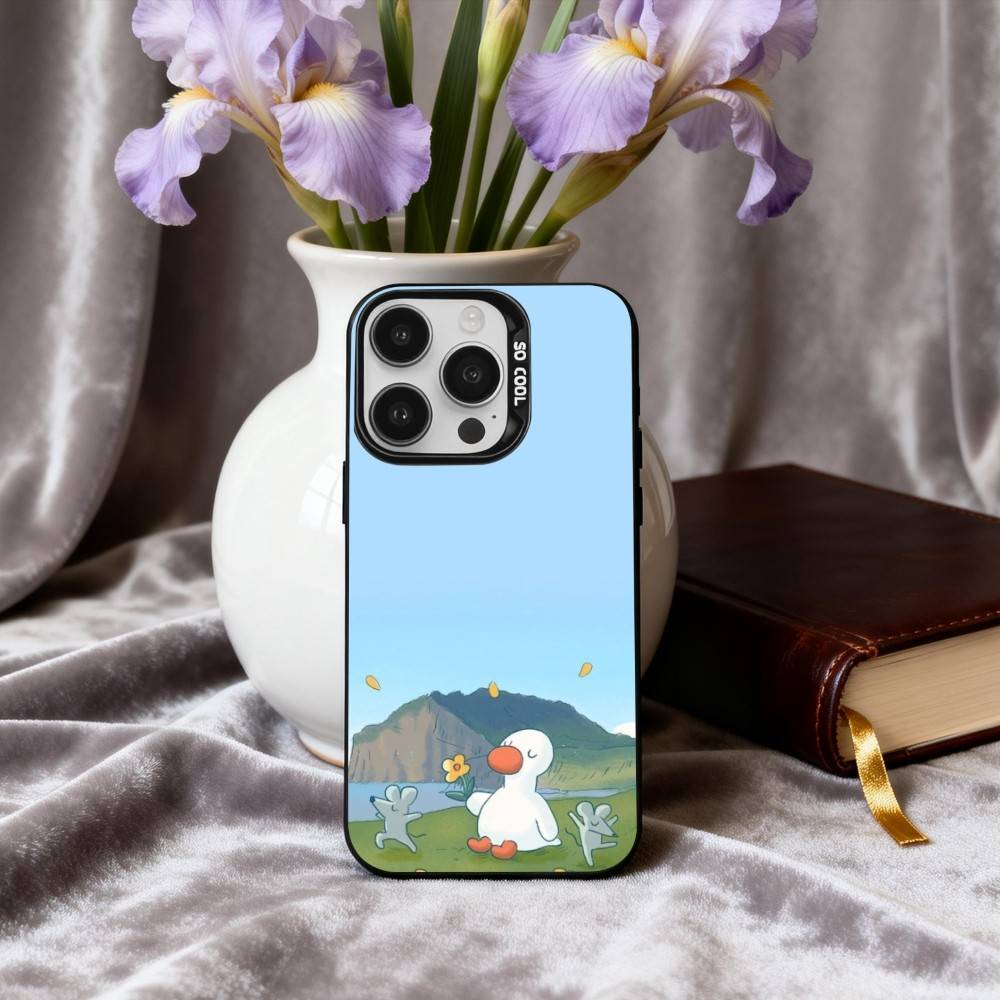 Cute D-Doubao D-Duck Phone Case For iPhone17,16,15,14,13,12,11 Plus,Pro Max Black Candy silver phone case