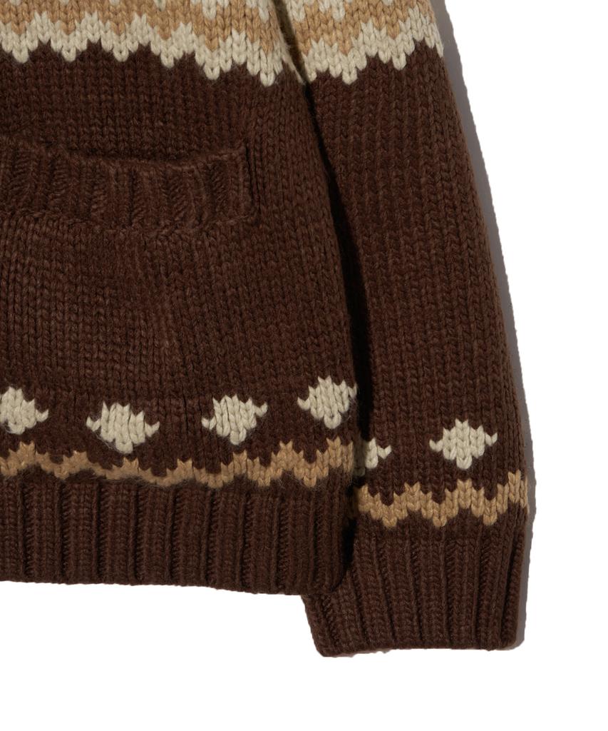 Physical Department Bear Two-Way Nordic Knit Zip-Up_Brown